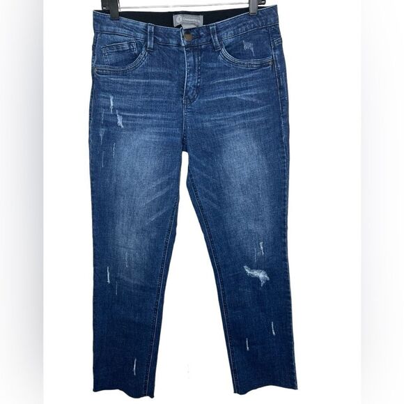 Democracy Blue Ab Technology Distressed Straight Leg Raw Hem Jeans Size 8 - Picture 1 of 10